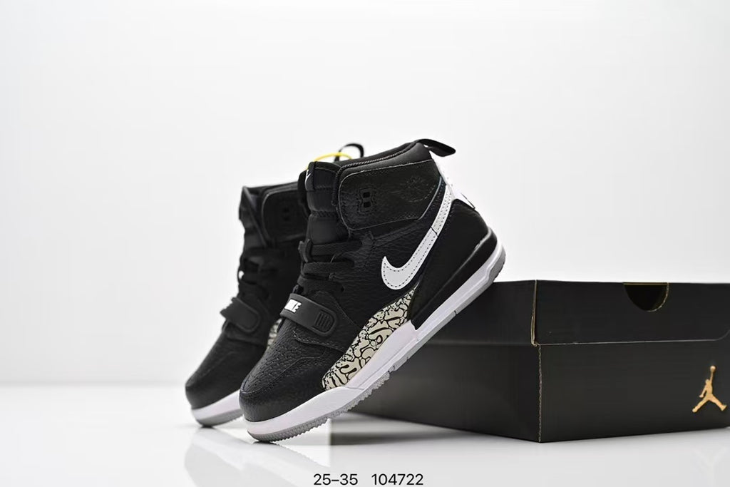 Jordan 312 high top children's shoes full second layer leather" black"
