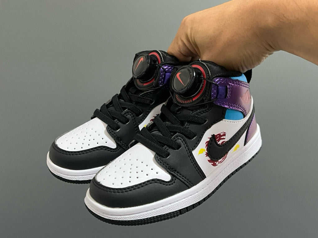 Joe 1 Zhongbang lock children's sports shoes" white, black, purple"