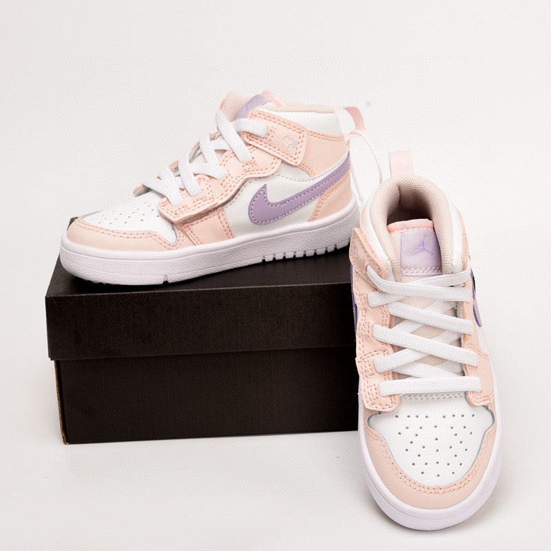 Jordan high top inner Velcro elastic band children's shoes" white, Peach"