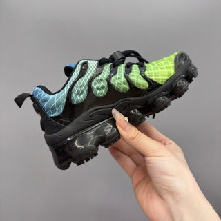 Nike AIR MAX plus full-length air cushion"  lime green, & light blue"