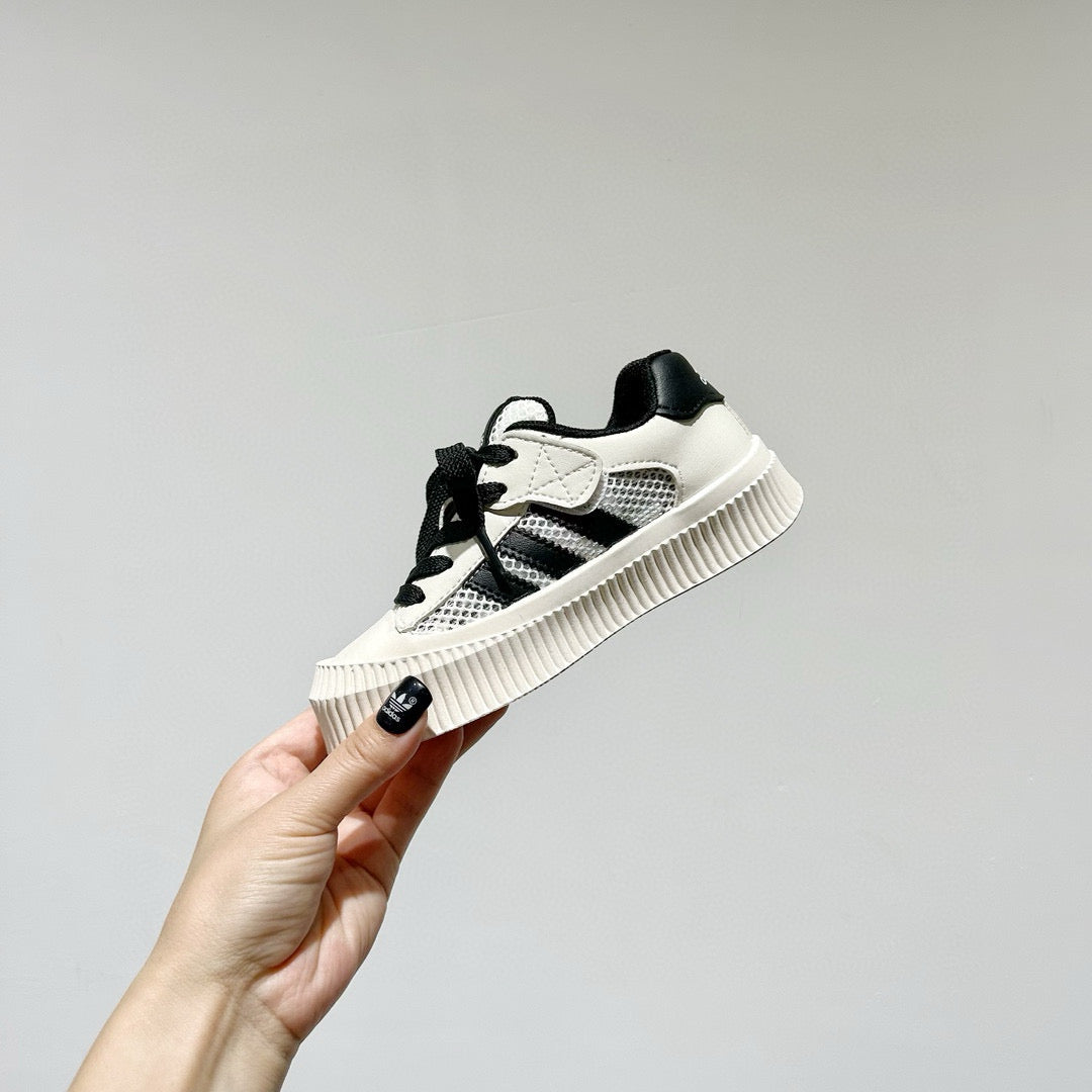 Adidas mesh Velcro soft sole children's sneakers" off- white, black"