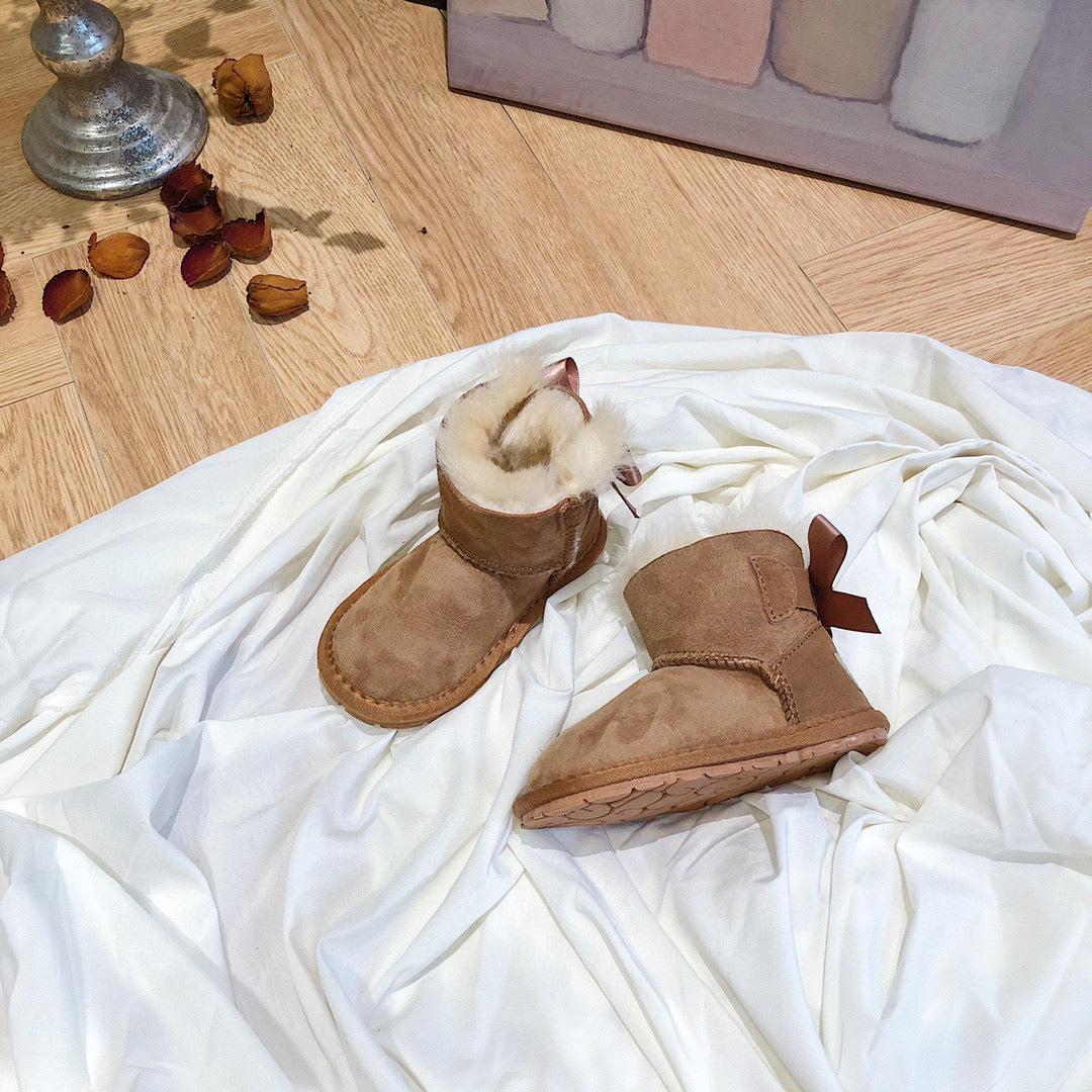 UGG bow wool integrated toddler shoes snow boots"  brown"
