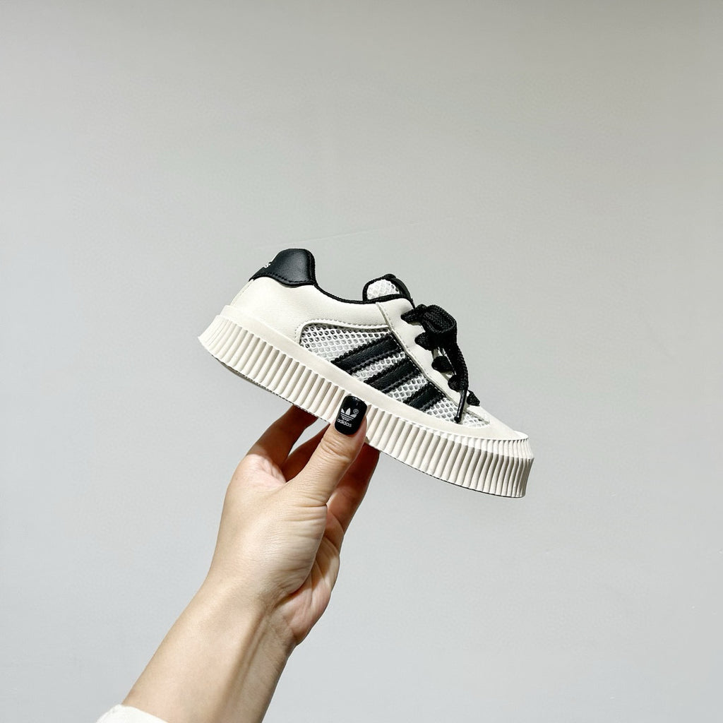 Adidas mesh Velcro soft sole children's sneakers" off- white, black"