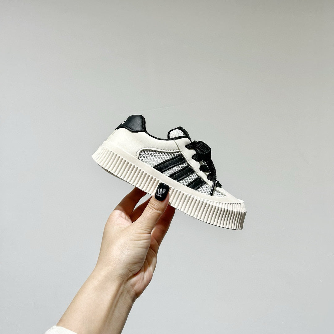 Adidas mesh Velcro soft sole children's sneakers" off- white, black"
