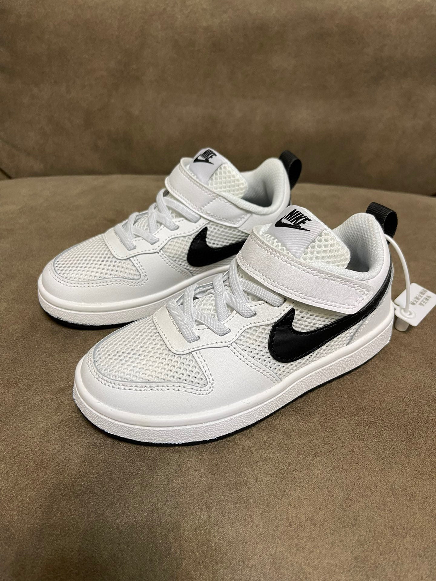 NIKE workwear Air Force One mesh elastic band Velcro children's shoes" white"