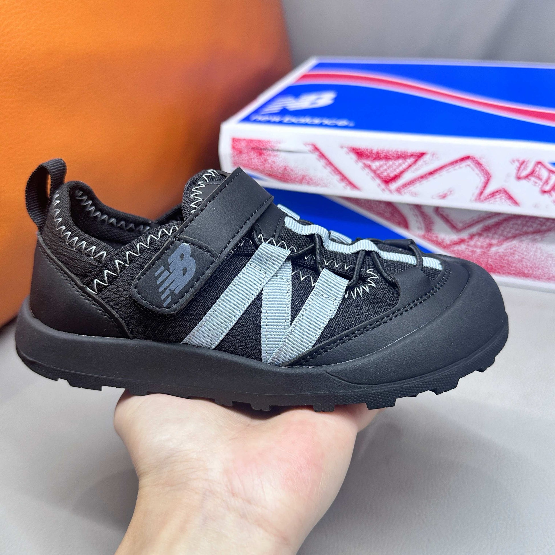 N3205 Velcro Sandals "black,  light blue-grey "