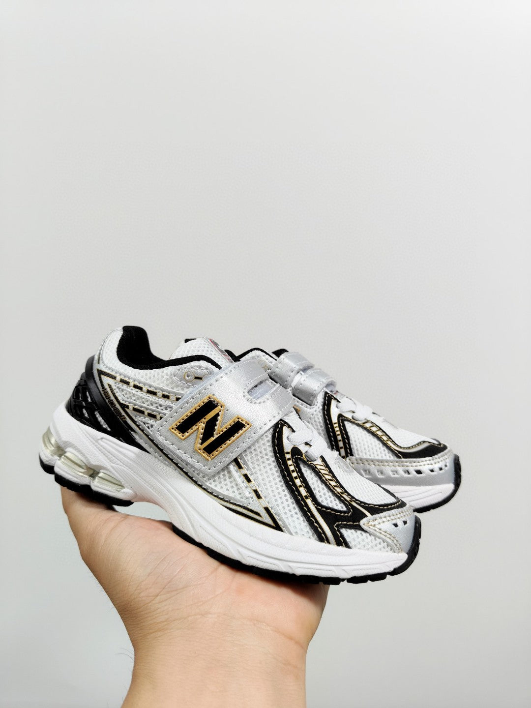NB 1906 Velcro Kids Running Shoes" silver"