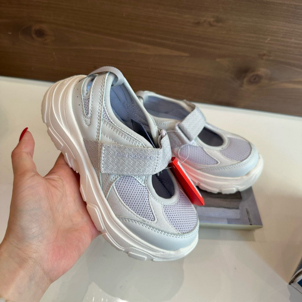 Mary Jane Closed Toe Sandals" light grey, & lavender tint"