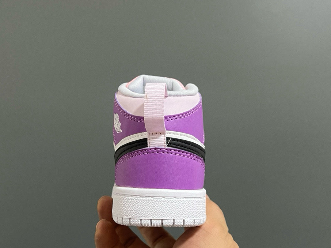 Joe 1 Zhongbang lock children's sports shoes" white, purple"