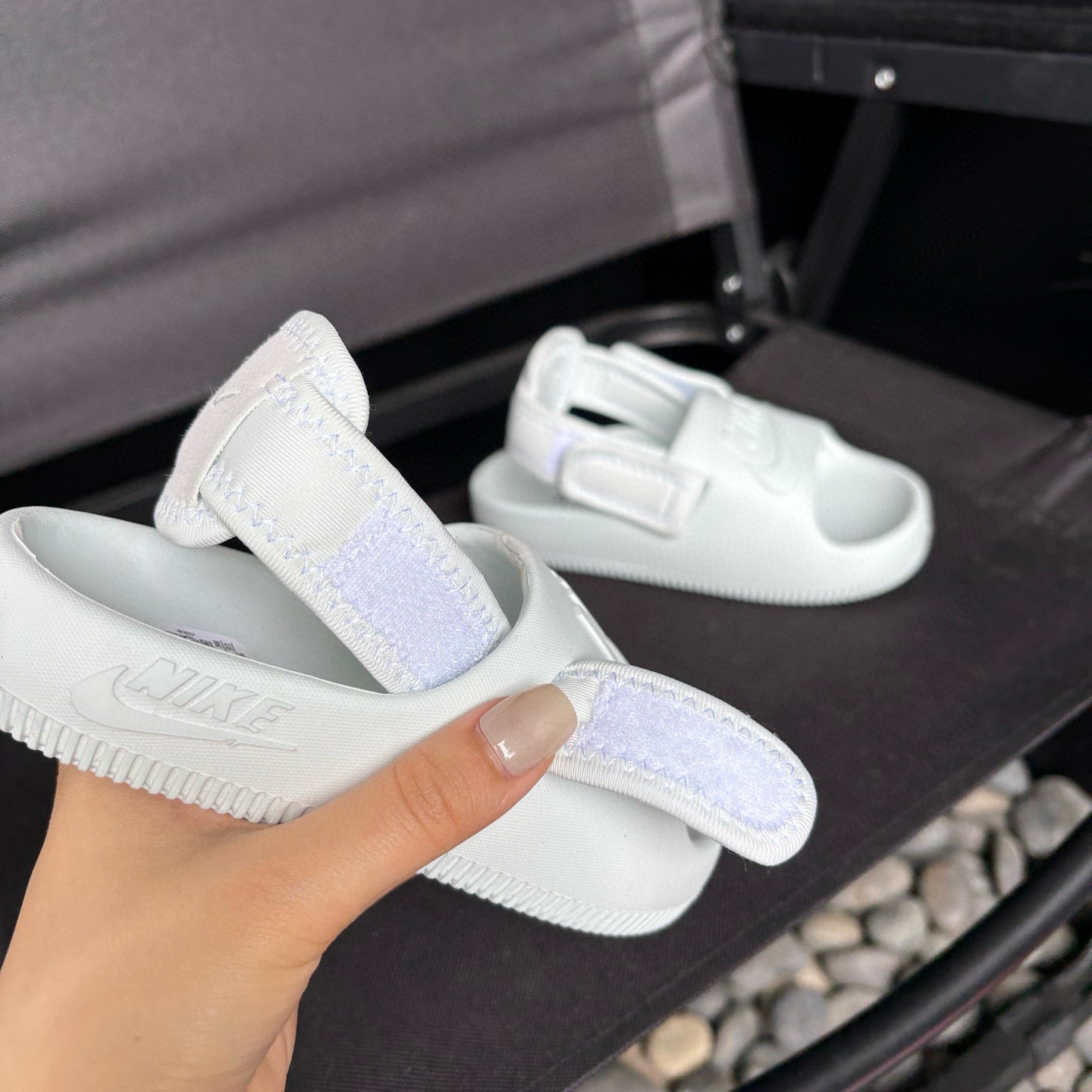 Nike open toe Velcro two-way sandals" white"