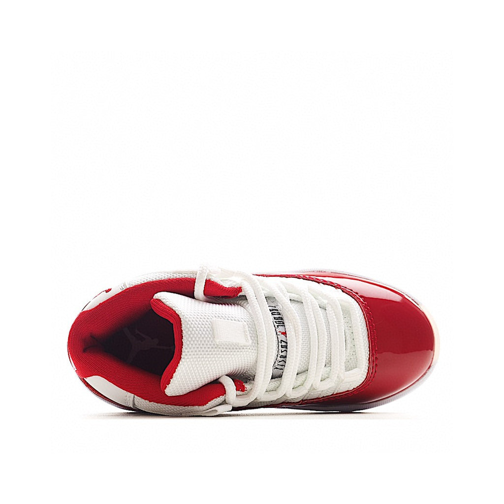 The classic AJ11 is back, mid-top" white, red"