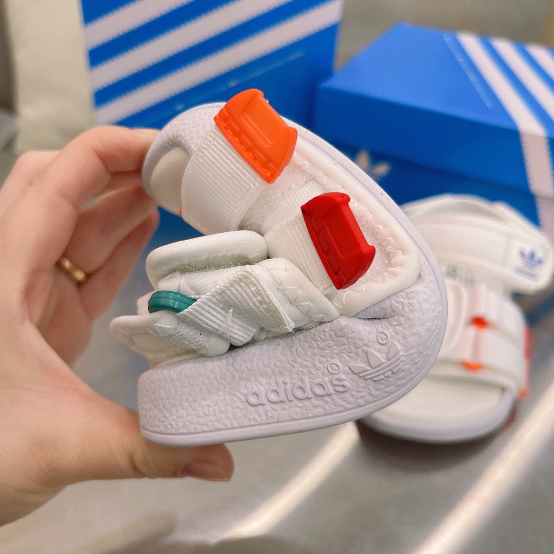 Adidas clover hook and loop beach sandals" white, orange"