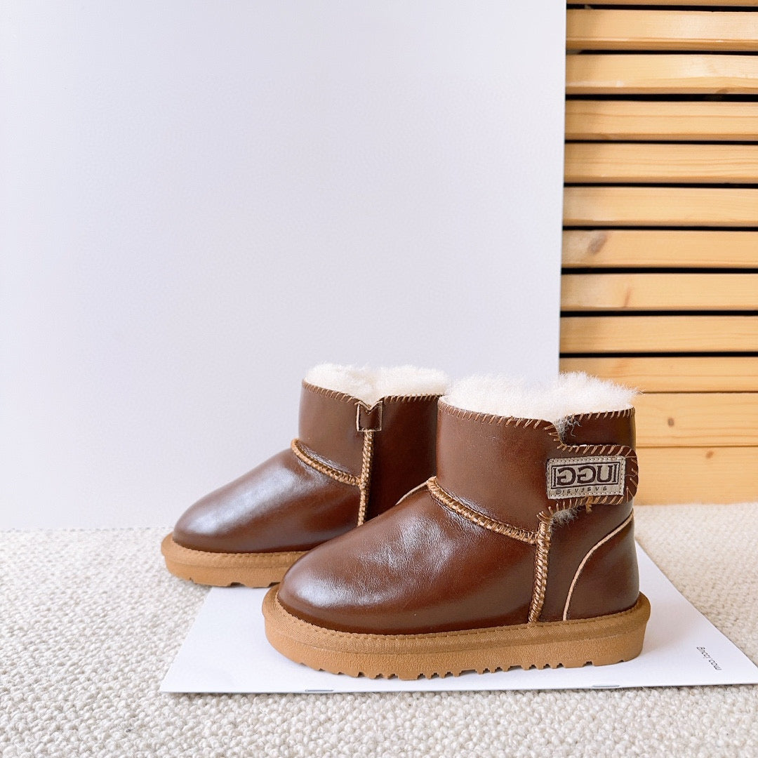 U-GG fur and leather waterproof side-stitched bright leather" brown"