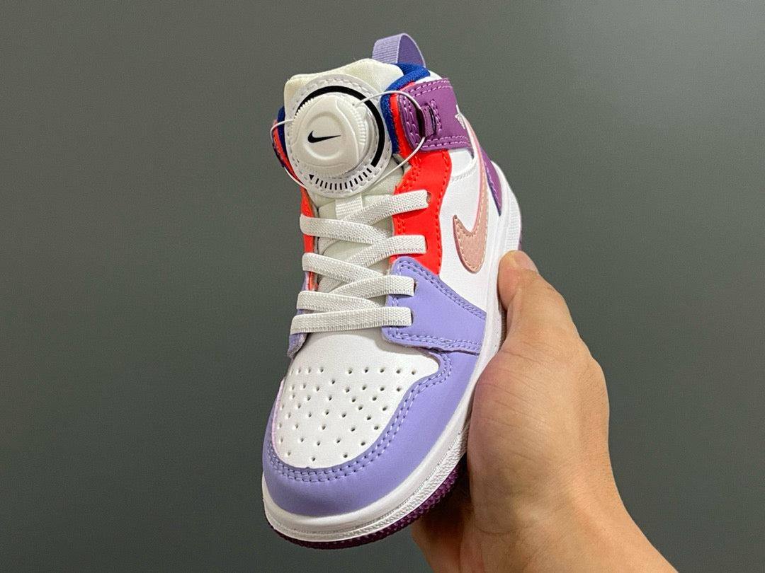 Joe 1 Zhongbang lock children's sports shoes" white, purple"